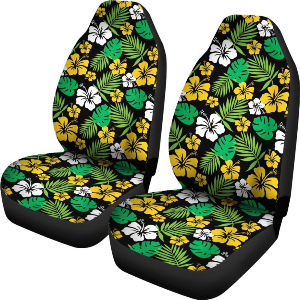 Golden Yellow Hibiscus Flower Car Seat Covers In Hawaiian Tropical Pattern 101819 - YourCarButBetter
