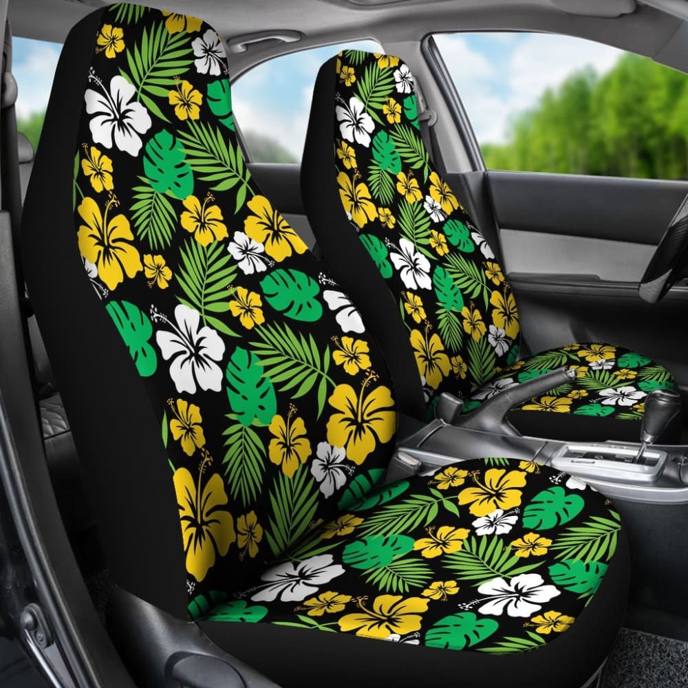 Golden Yellow Hibiscus Flower Car Seat Covers In Hawaiian Tropical Pattern 101819 - YourCarButBetter