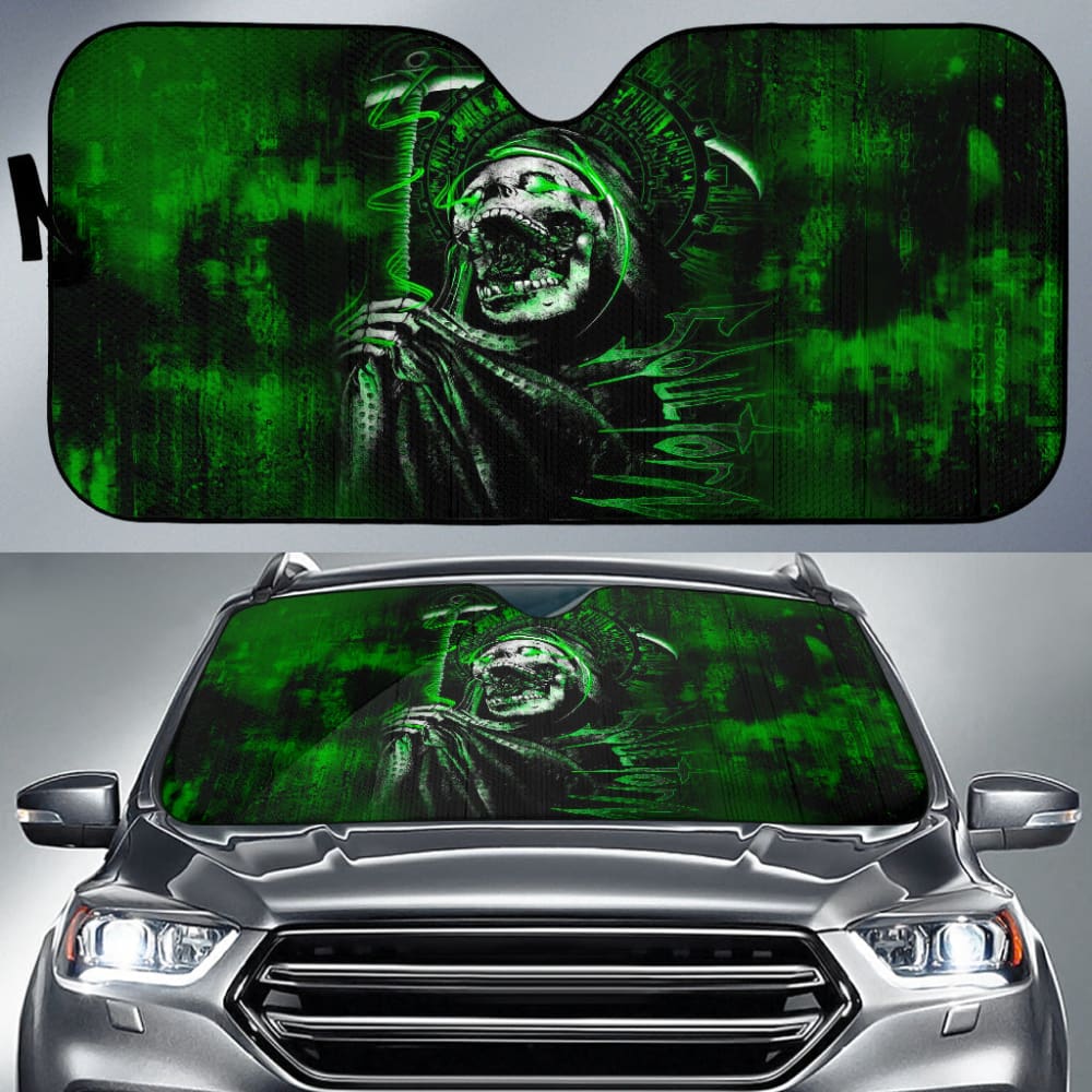 Gothic Green Skull Car Auto Sun Shades 210201 - YourCarButBetter