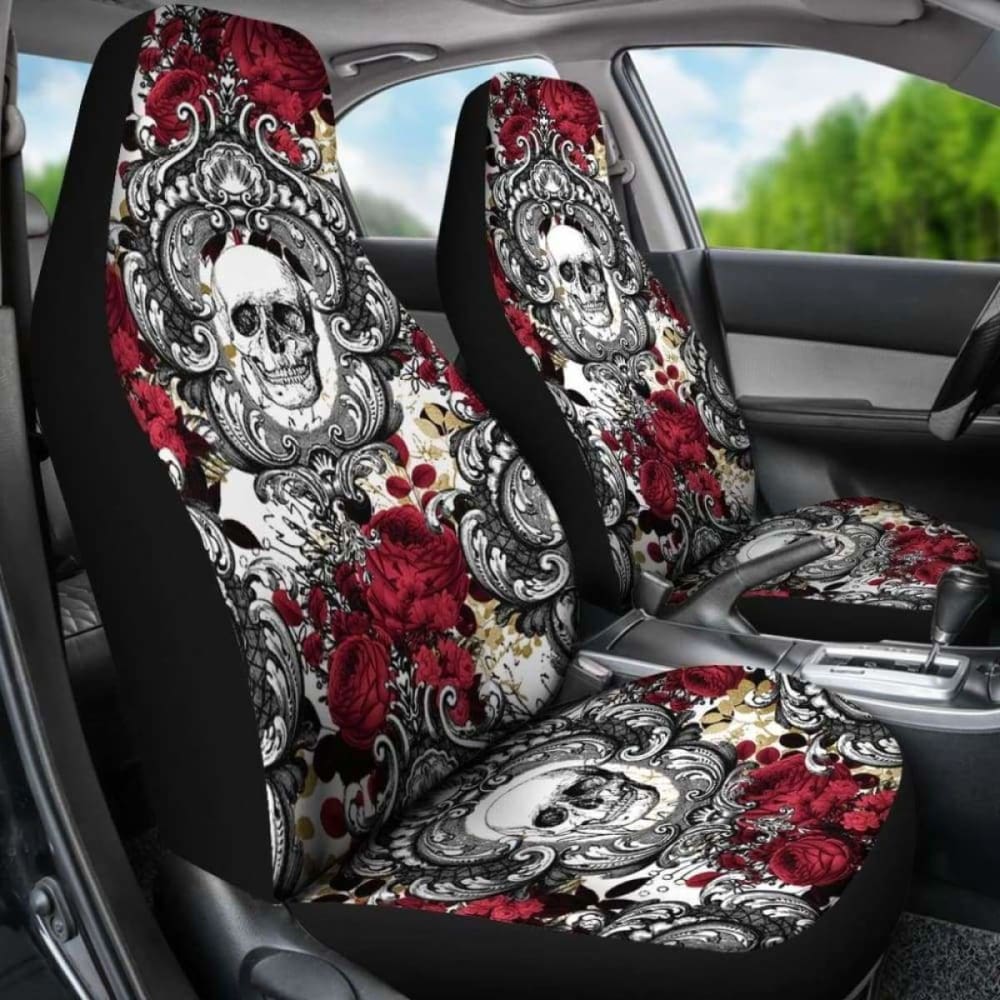 Gothic Skull And Red Roses Universal Bucket Seat Covers 172727