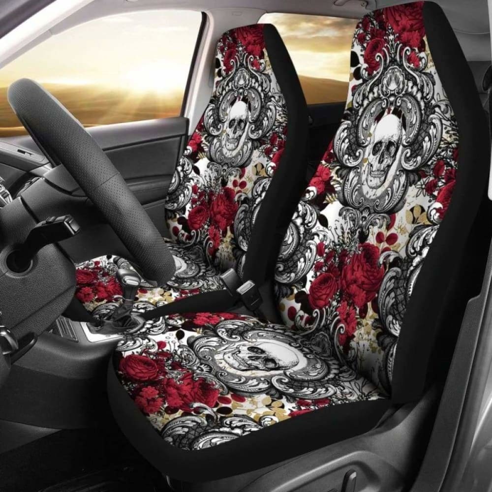 Gothic Skull And Red Roses Universal Bucket Seat Covers 172727