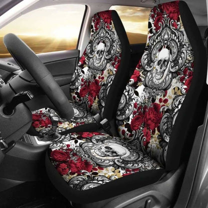 Gothic Skull And Red Roses Universal Bucket Seat Covers 172727