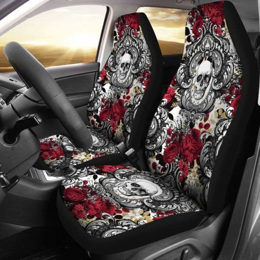Gothic Skull And Red Roses Universal Bucket Seat Covers 172727