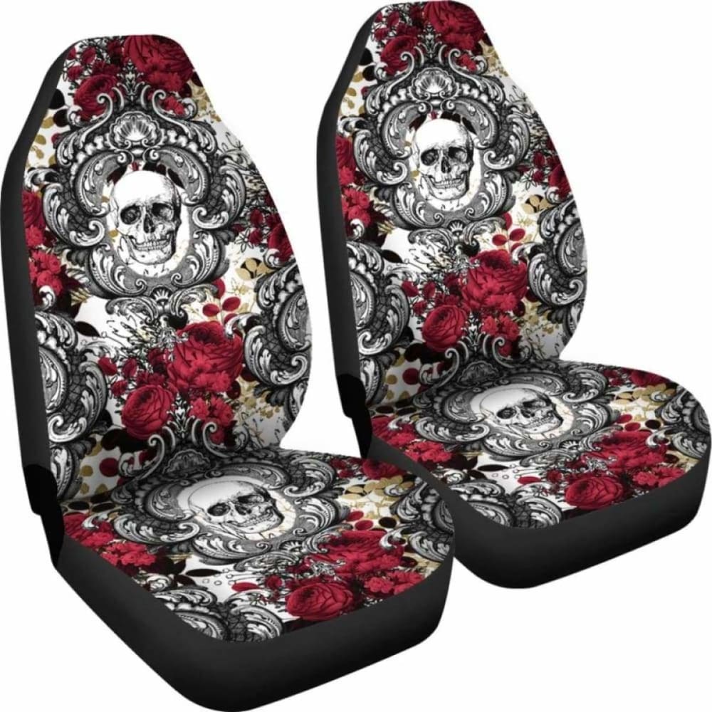 Gothic Skull And Red Roses Universal Bucket Seat Covers 172727