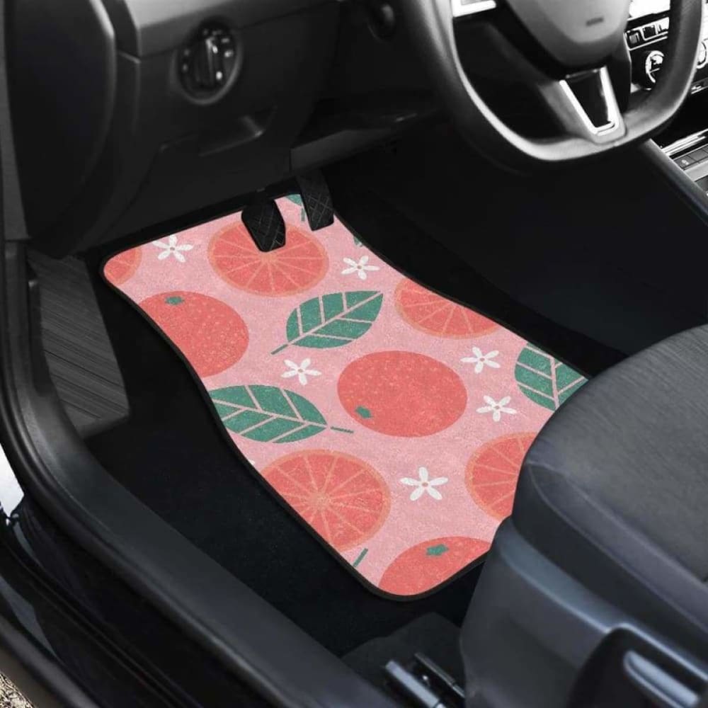 Grapefruit Leaves Flower Pink Background Front And Back Car Mats 174914 - YourCarButBetter