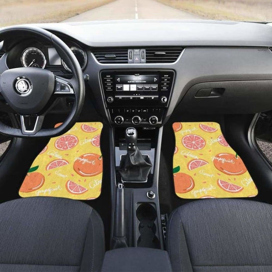 Grapefruit Yellow Background Front And Back Car Mats 174914 - YourCarButBetter