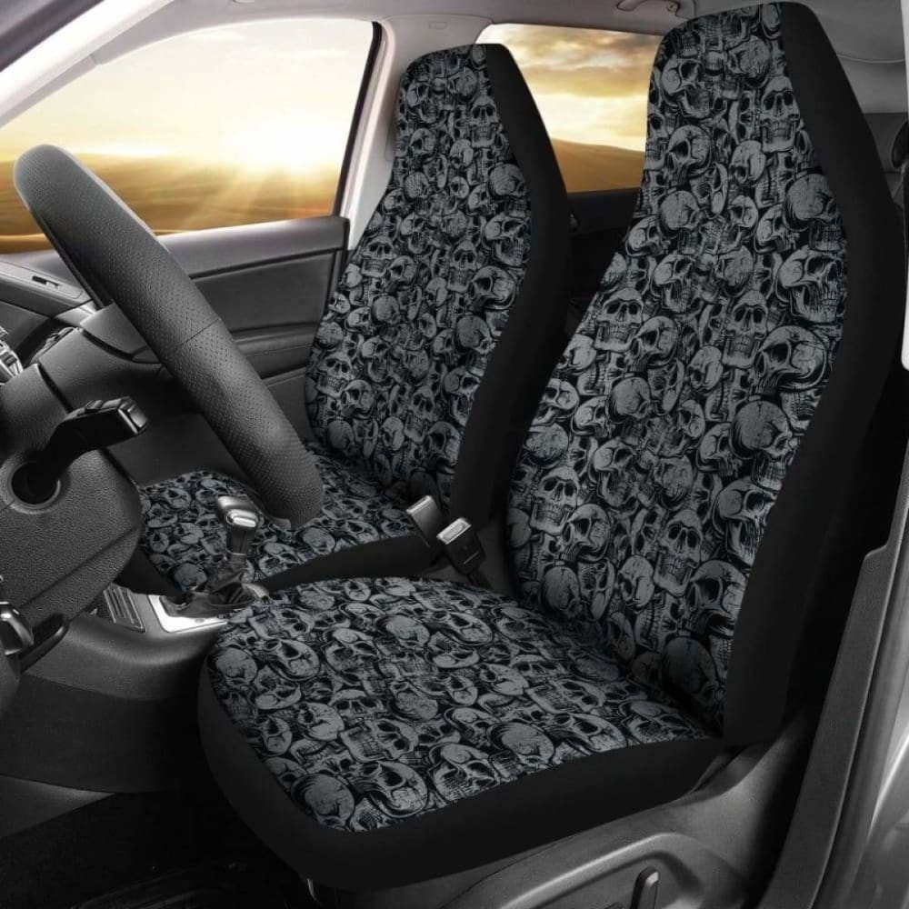 Gray And Black Skull Car Seat Covers Seat Protectors 172727