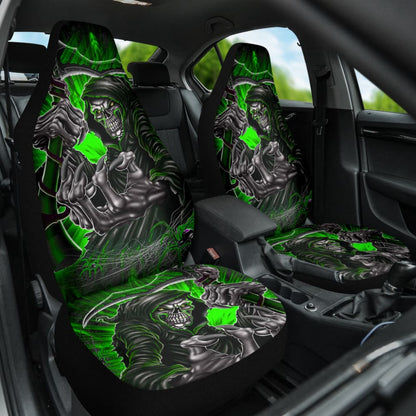 Gray And Green Gothic Skull Grim Reaper Car Seat Covers 210201 - YourCarButBetter
