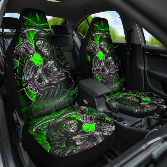 Gray And Green Gothic Skull Grim Reaper Car Seat Covers 210201 - YourCarButBetter