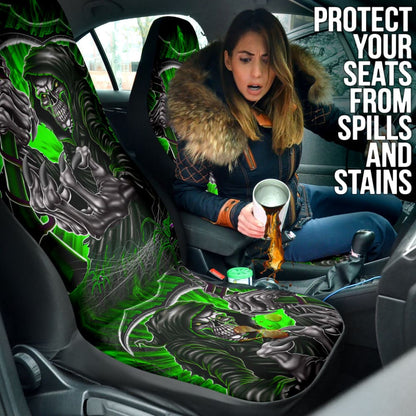 Gray And Green Gothic Skull Grim Reaper Car Seat Covers 210201 - YourCarButBetter
