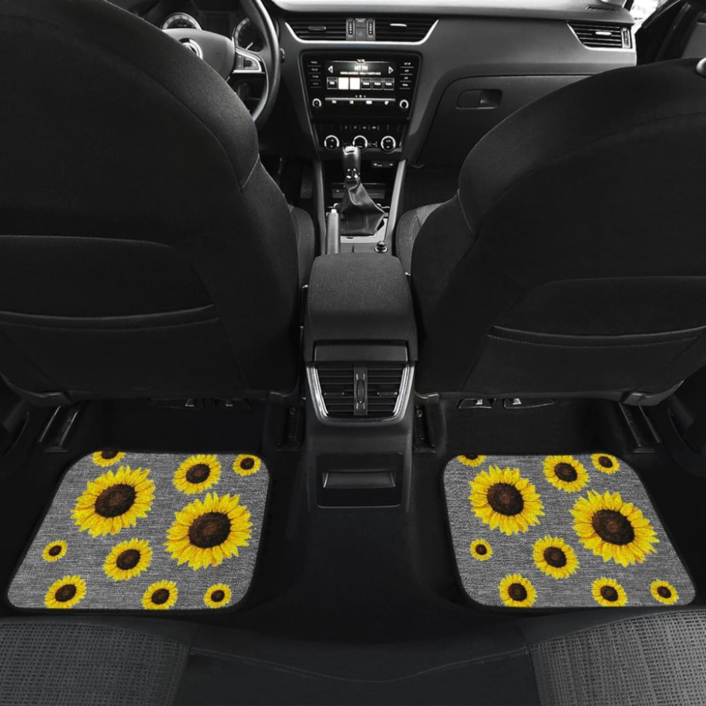 Gray Burlap Style Background With Sunflower Pattern Car Floor Mats 211406 - YourCarButBetter