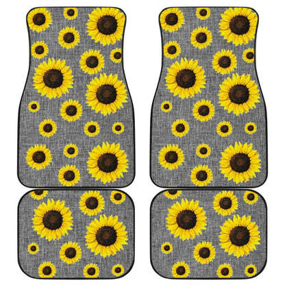 Gray Burlap Style Background With Sunflower Pattern Car Floor Mats 211406 - YourCarButBetter