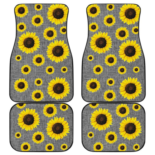 Gray Burlap Style Background With Sunflower Pattern Car Floor Mats 211406 - YourCarButBetter