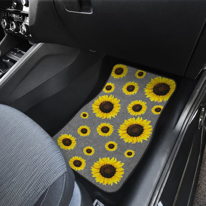 Gray Burlap Style Background With Sunflower Pattern Car Floor Mats 211406 - YourCarButBetter