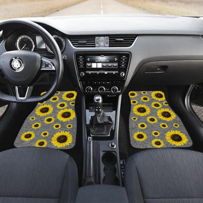 Gray Burlap Style Background With Sunflower Pattern Car Floor Mats 211406 - YourCarButBetter