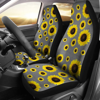 Gray Burlap Style Background With Sunflower Pattern Car Seat Covers 211406 - YourCarButBetter
