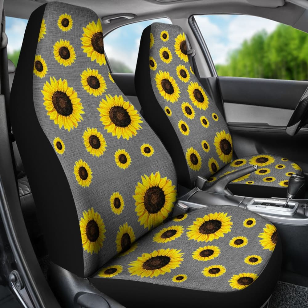 Gray Burlap Style Background With Sunflower Pattern Car Seat Covers 211406 - YourCarButBetter