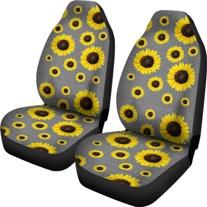 Gray Burlap Style Background With Sunflower Pattern Car Seat Covers 211406 - YourCarButBetter