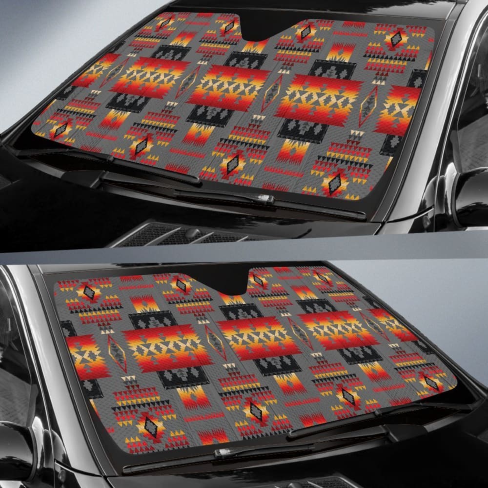 Gray Pattern Native Auto Sun Shades 093223 - YourCarButBetter