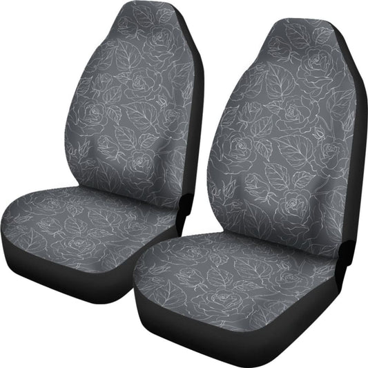 Gray With Subtle Rose Pattern Car Seat Covers Set 174510 - YourCarButBetter