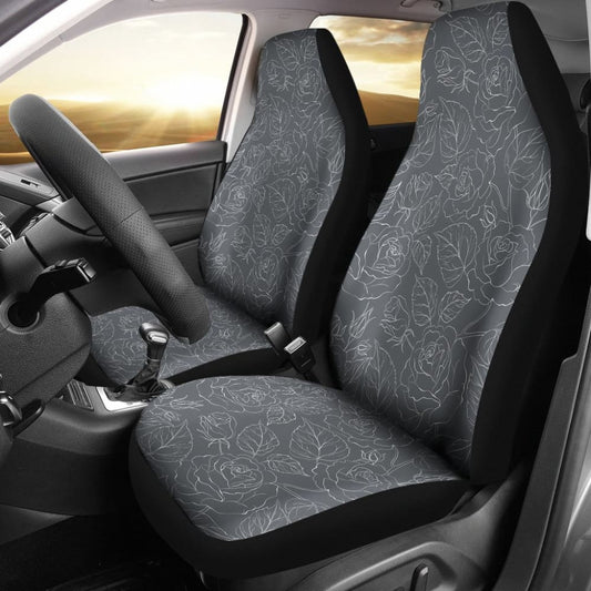 Gray With Subtle Rose Pattern Car Seat Covers Set 174510 - YourCarButBetter