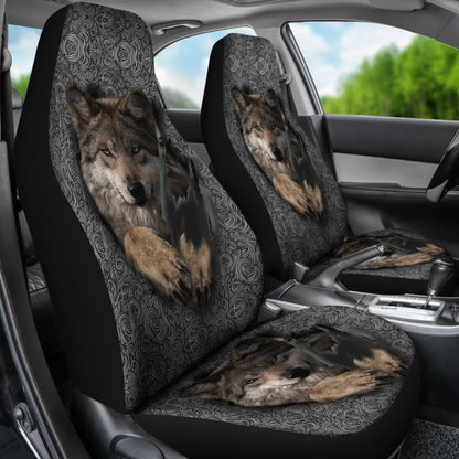 Gray Wolf Jumping Native American Car Seat Covers 093223 - YourCarButBetter