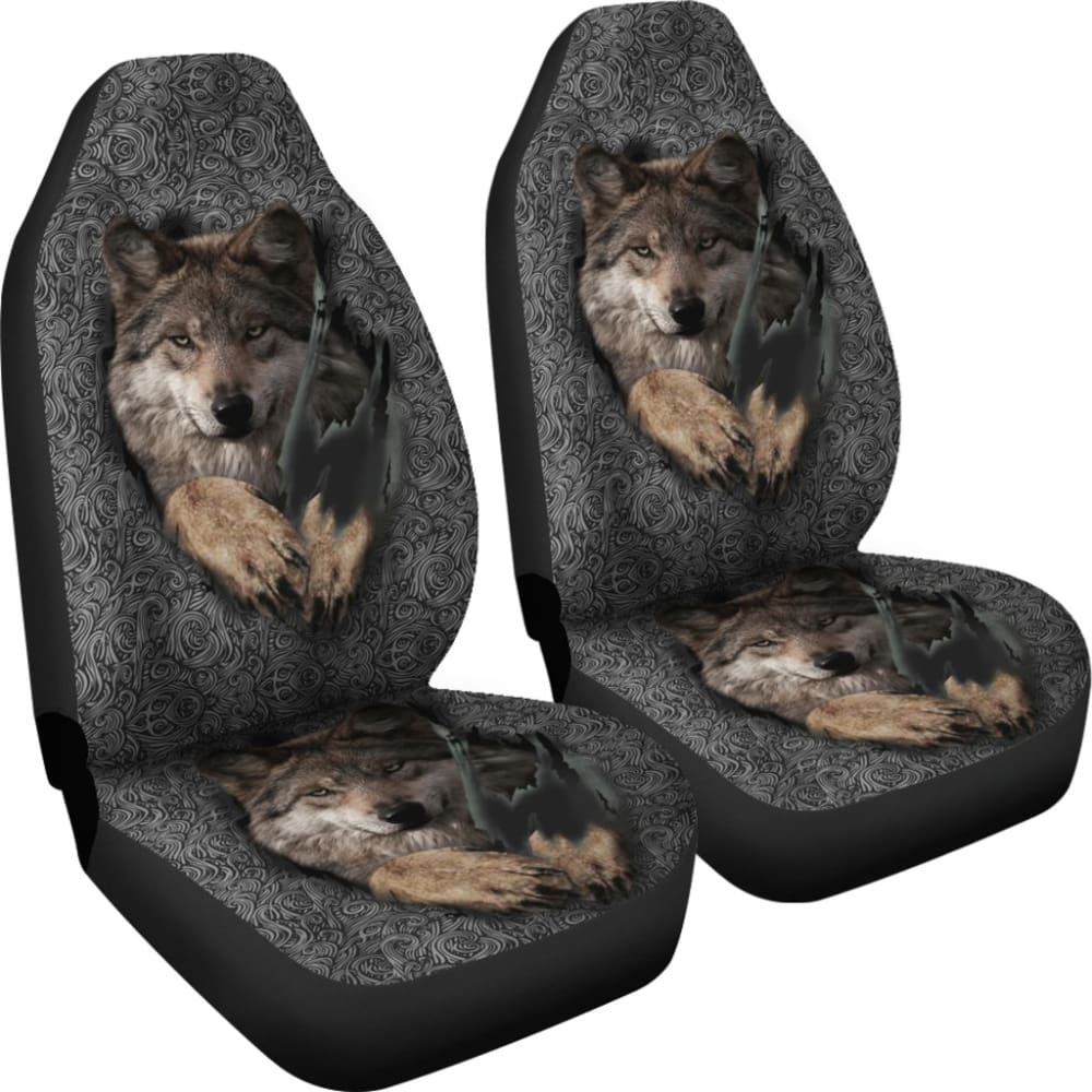Gray Wolf Jumping Native American Car Seat Covers 093223 - YourCarButBetter