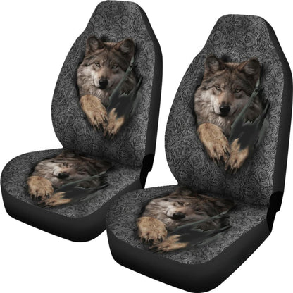 Gray Wolf Jumping Native American Car Seat Covers 093223 - YourCarButBetter