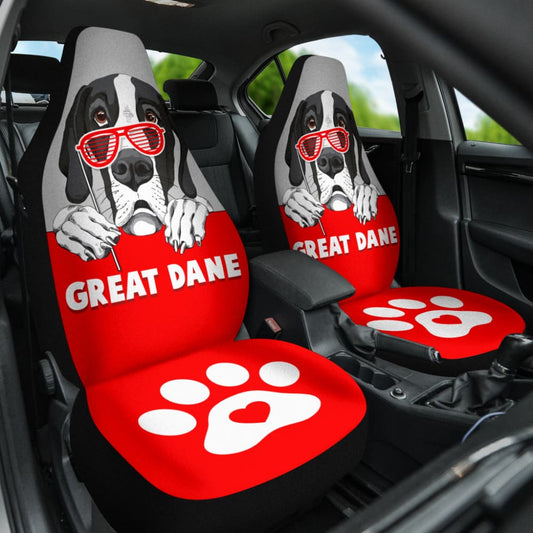 Great Dane Dog Loves Paw Print Car Seat Covers 210401 - YourCarButBetter