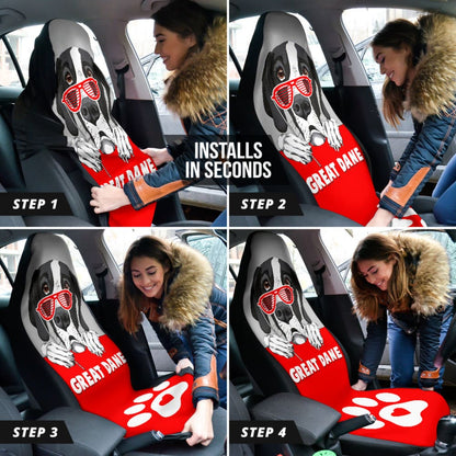 Great Dane Dog Loves Paw Print Car Seat Covers 210401 - YourCarButBetter