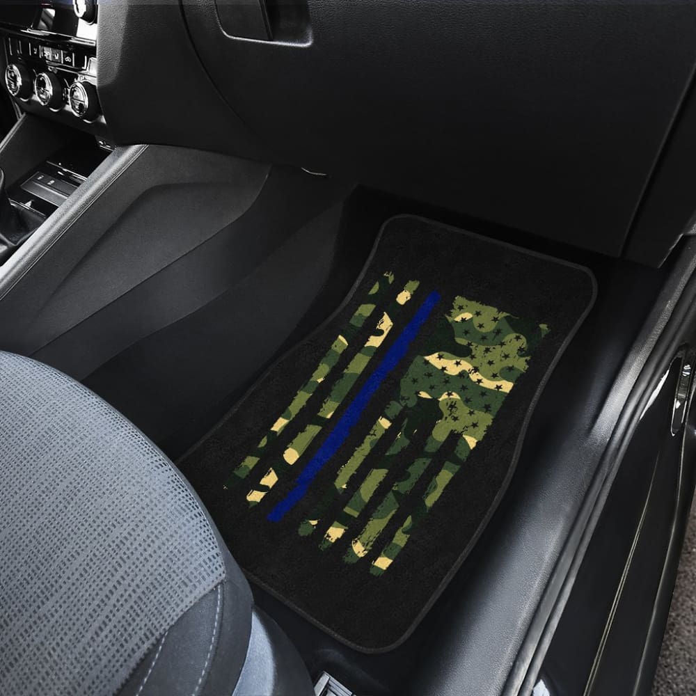Green American Flag Thin Blue Line Car Floor Mats 211803 - YourCarButBetter