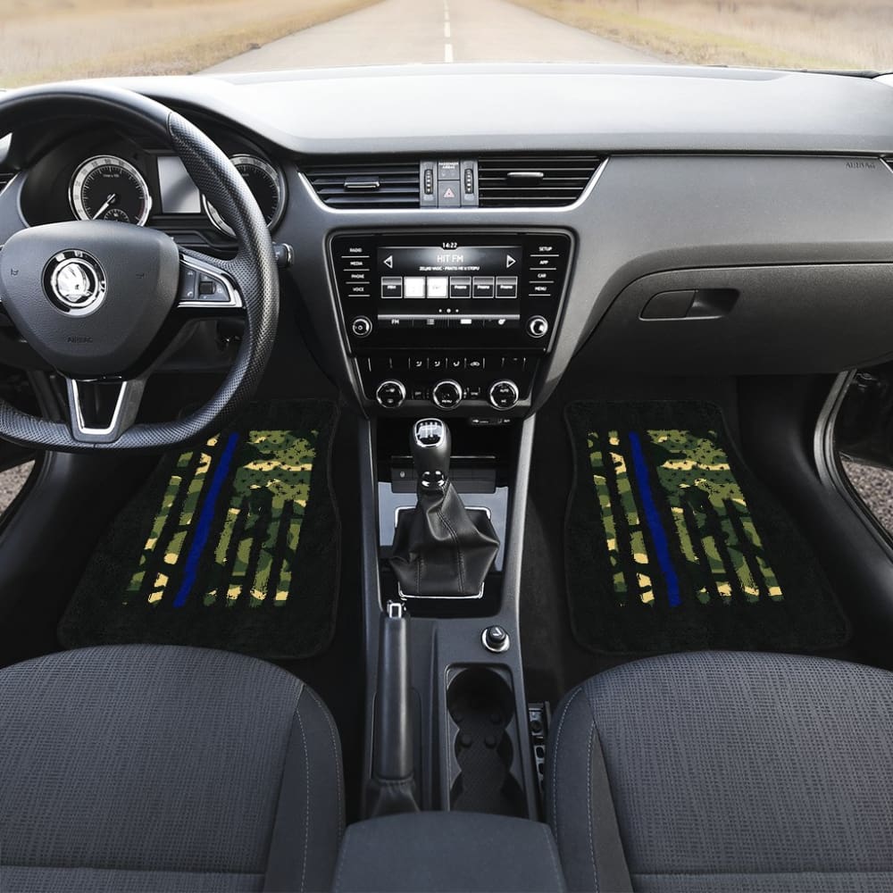 Green American Flag Thin Blue Line Car Floor Mats 211803 - YourCarButBetter