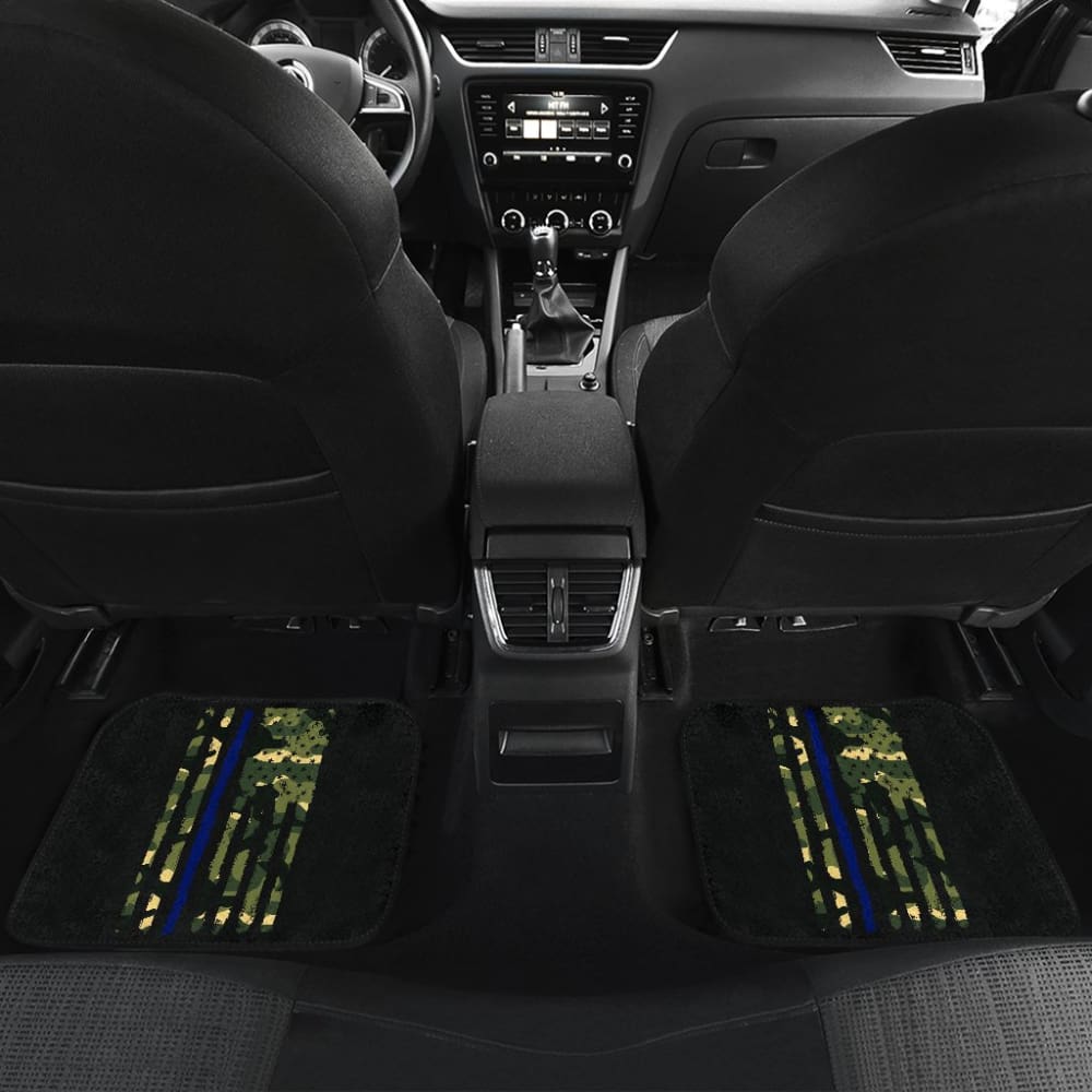 Green American Flag Thin Blue Line Car Floor Mats 211803 - YourCarButBetter