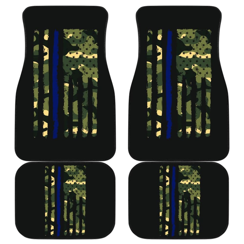 Green American Flag Thin Blue Line Car Floor Mats 211803 - YourCarButBetter
