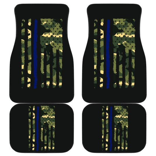 Green American Flag Thin Blue Line Car Floor Mats 211803 - YourCarButBetter