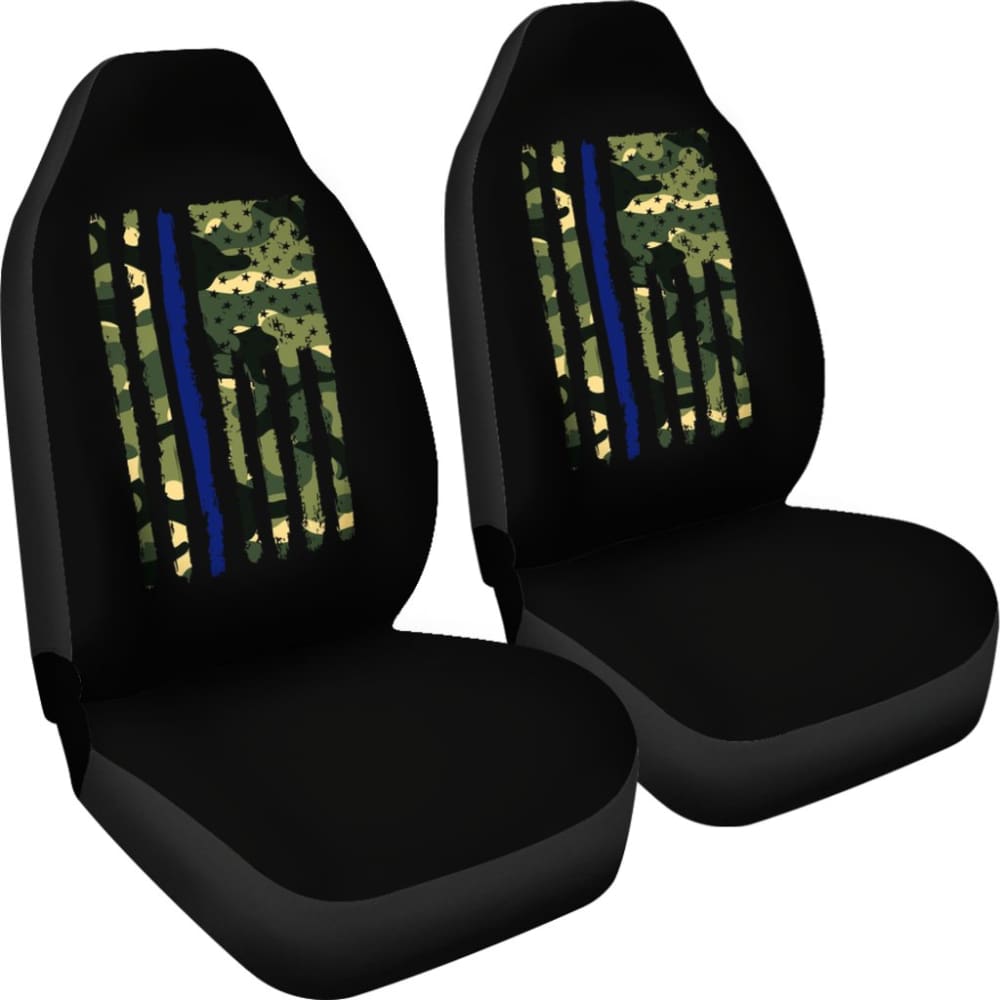 Green American Flag Thin Blue Line Car Seat Covers 211803 - YourCarButBetter
