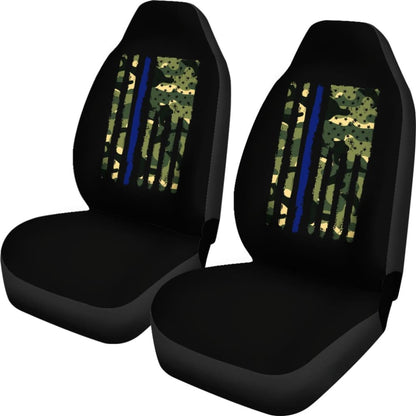Green American Flag Thin Blue Line Car Seat Covers 211803 - YourCarButBetter