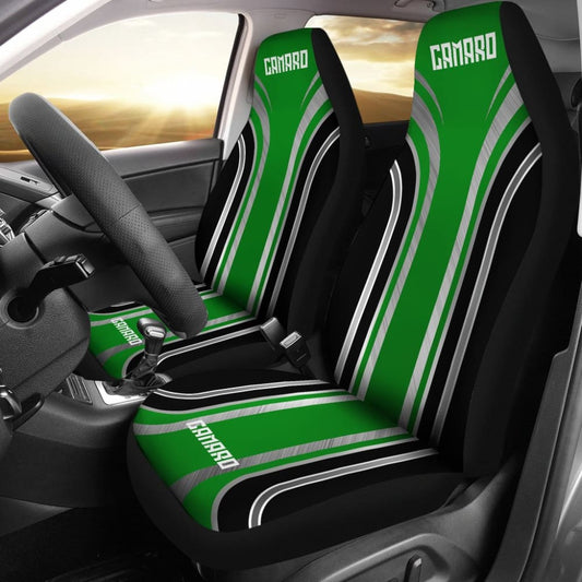 Green Black Camaro White Letter Car Seat Covers 210603 - YourCarButBetter