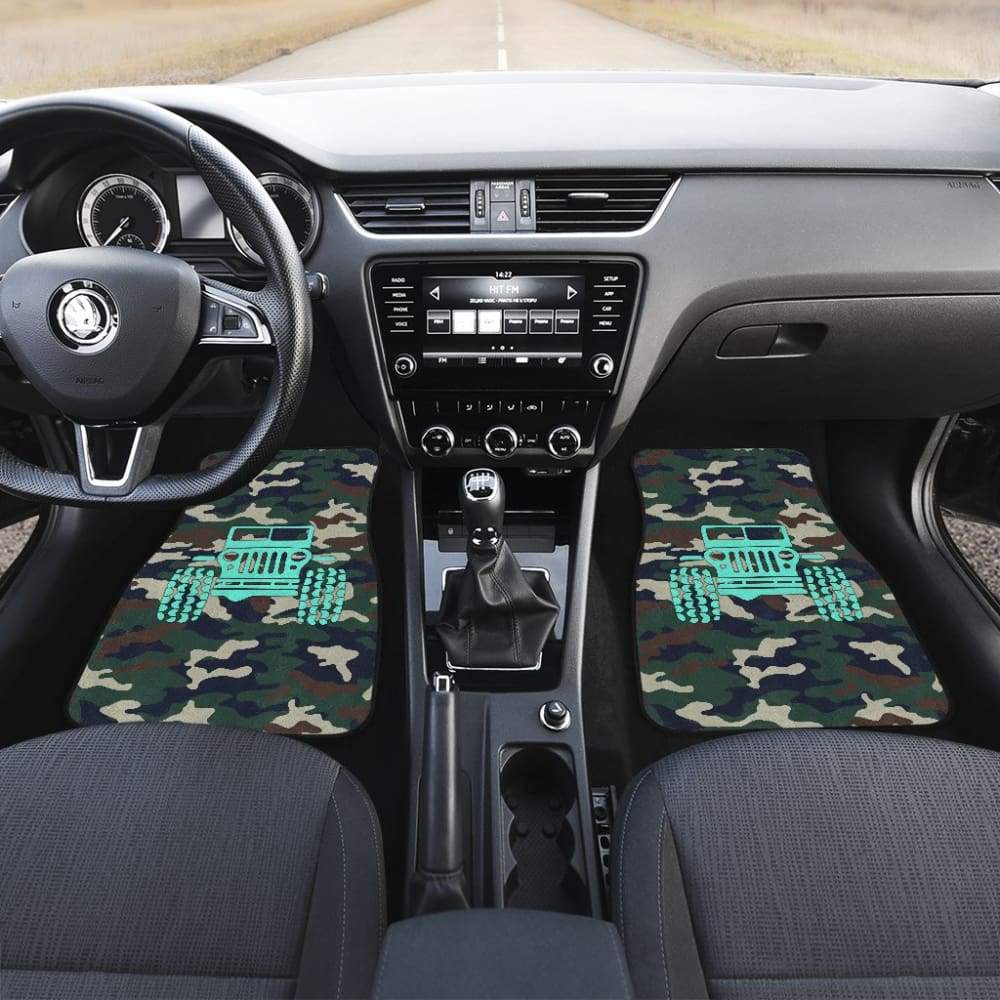 Green Camouflage Color Dark Blue Jeep Car Floor Mats 211204 - YourCarButBetter