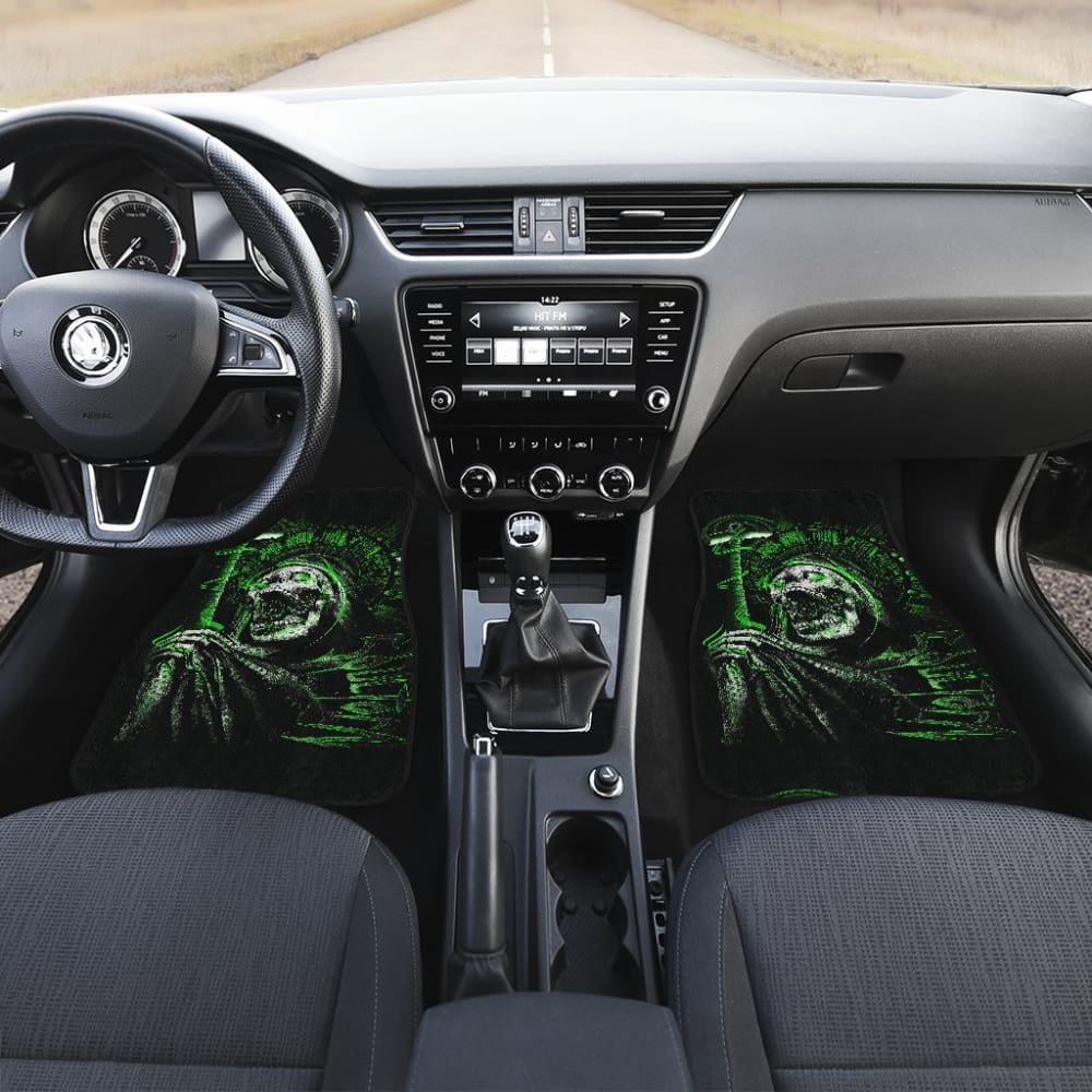Green Flaming Skull Car Mats 103131 - YourCarButBetter