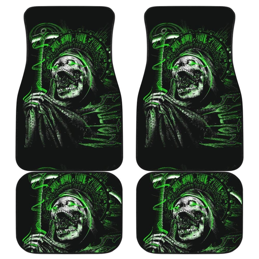 Green Flaming Skull Car Mats 103131 - YourCarButBetter