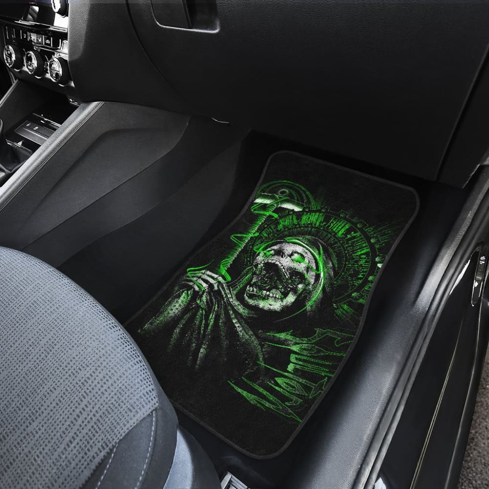 Green Flaming Skull Car Mats 103131 - YourCarButBetter