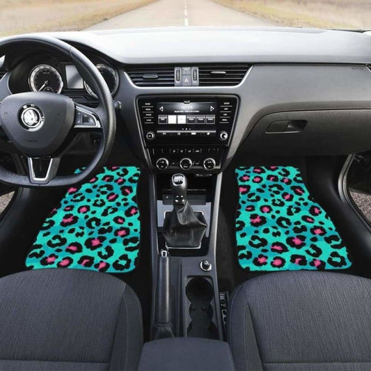 Green Leopard Skin Print Pattern Front And Back Car Mats 092813 - YourCarButBetter