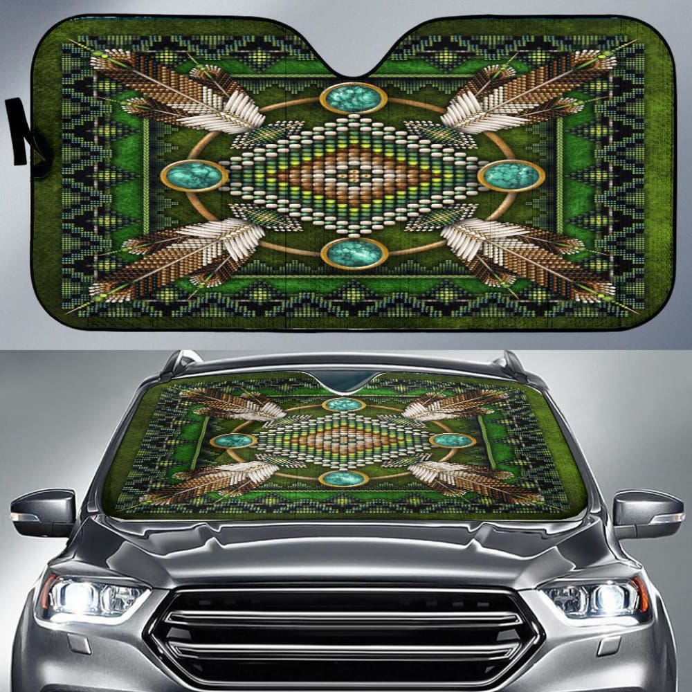 Green Mandala Native American Pride Auto Sun Shades 093223 - YourCarButBetter