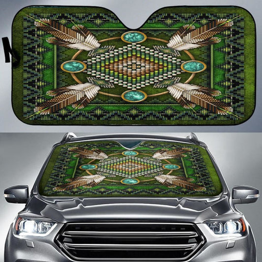 Green Mandala Native American Pride Auto Sun Shades 093223 - YourCarButBetter