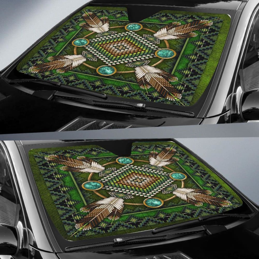 Green Mandala Native American Pride Auto Sun Shades 093223 - YourCarButBetter