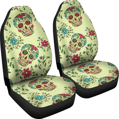 Green Sugar Skull Car Seat Covers 101819 - YourCarButBetter