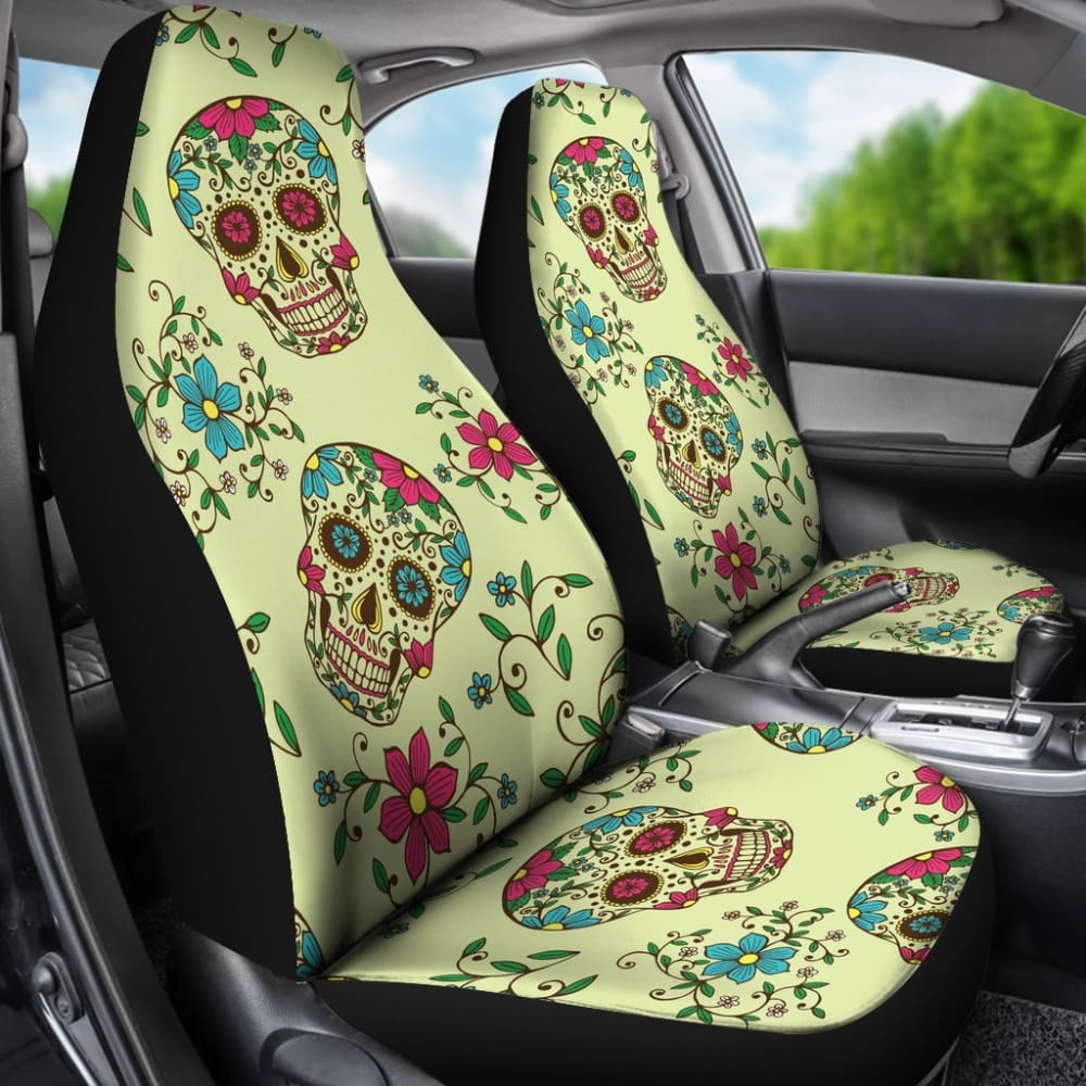 Green Sugar Skull Car Seat Covers 101819 - YourCarButBetter