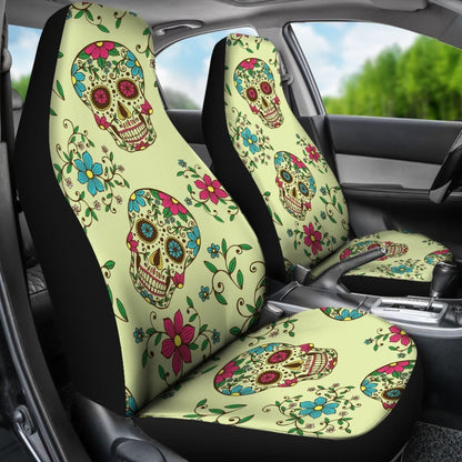 Green Sugar Skull Car Seat Covers 101819 - YourCarButBetter