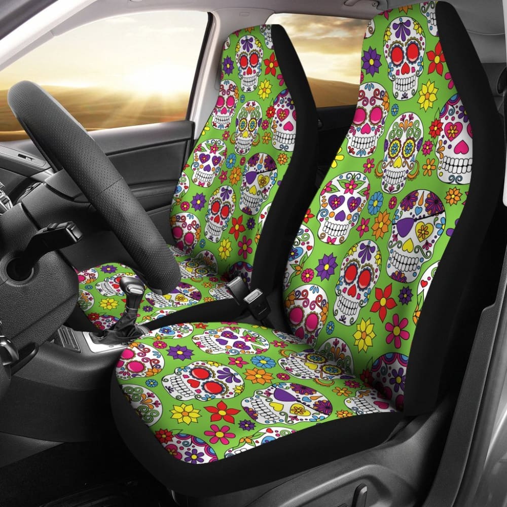 Green Sugar Skull Ii Car Seat Covers 101819 - YourCarButBetter